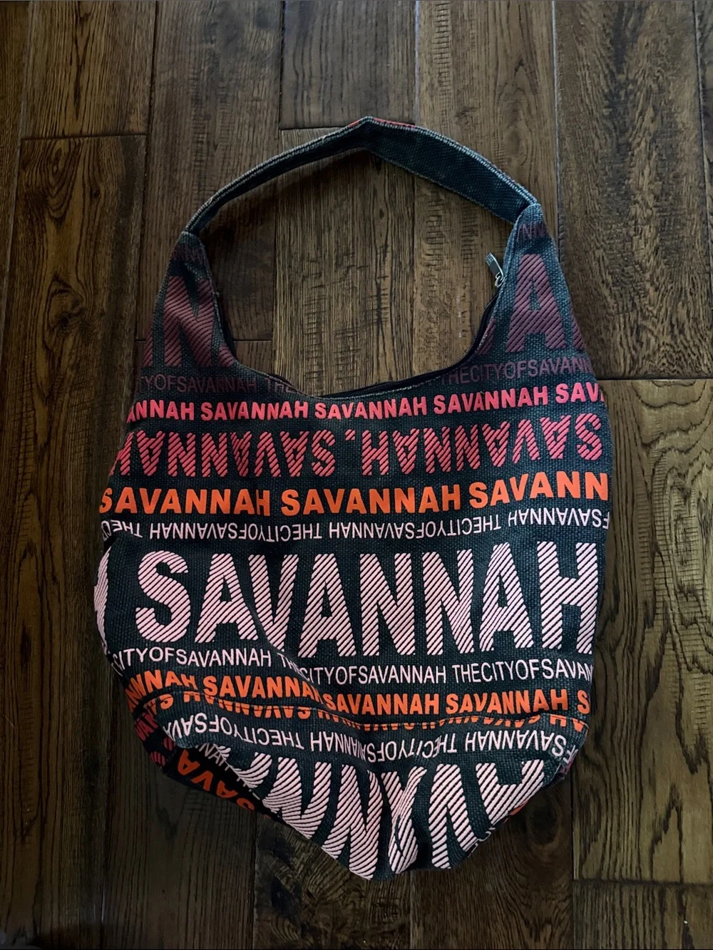 Robin Ruth Black Shoulder Bag with Pink & Orange Savannah Print